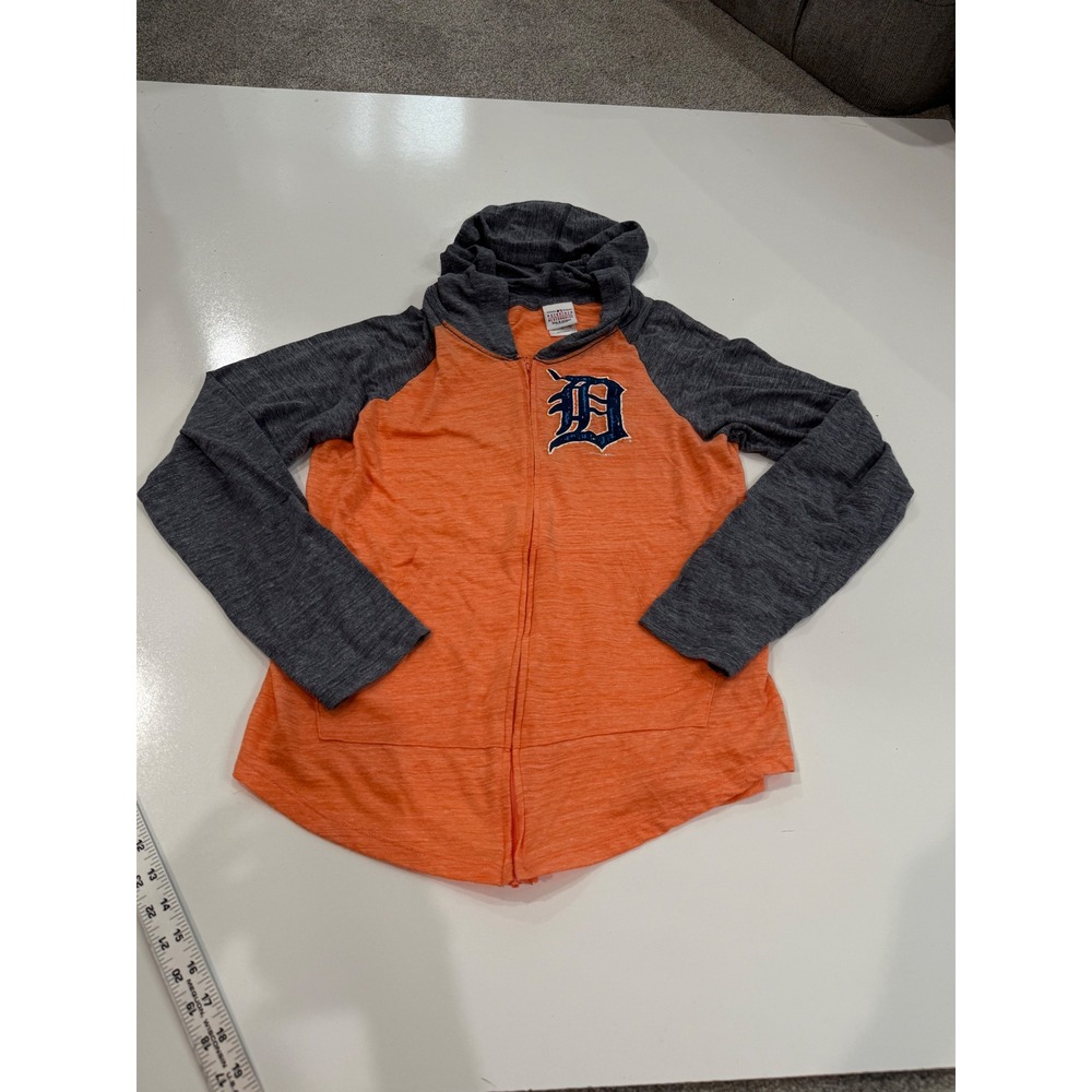 MLB Detroit Tigers Womens XL Full Zip Hoodie Orange Grey Raglan Lightweight L/S